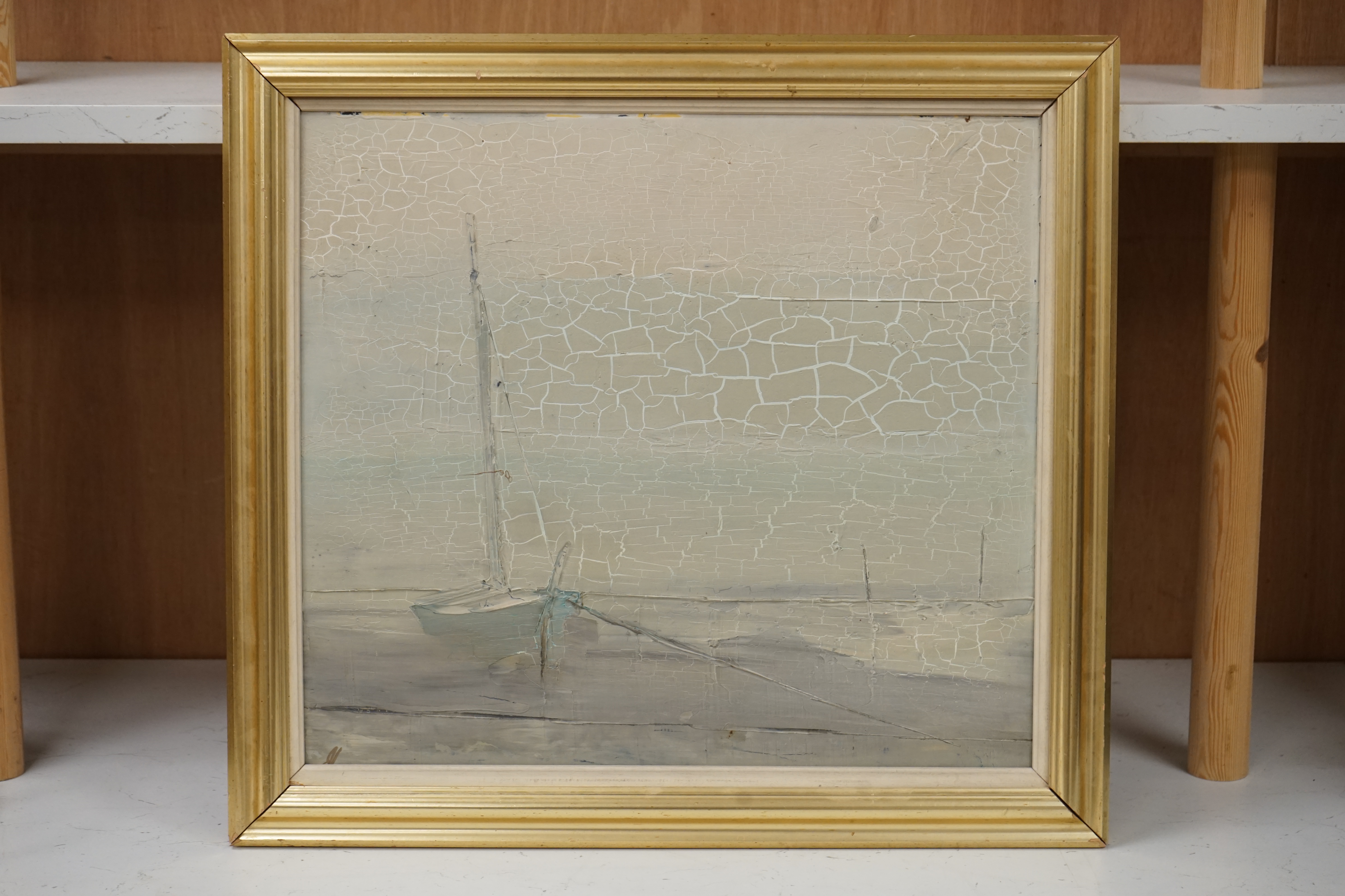 John Lawrence, oil on board, 'Early morning, Orford', The Old Trafford Gallery label verso, 41 x 46cm. Condition - poor